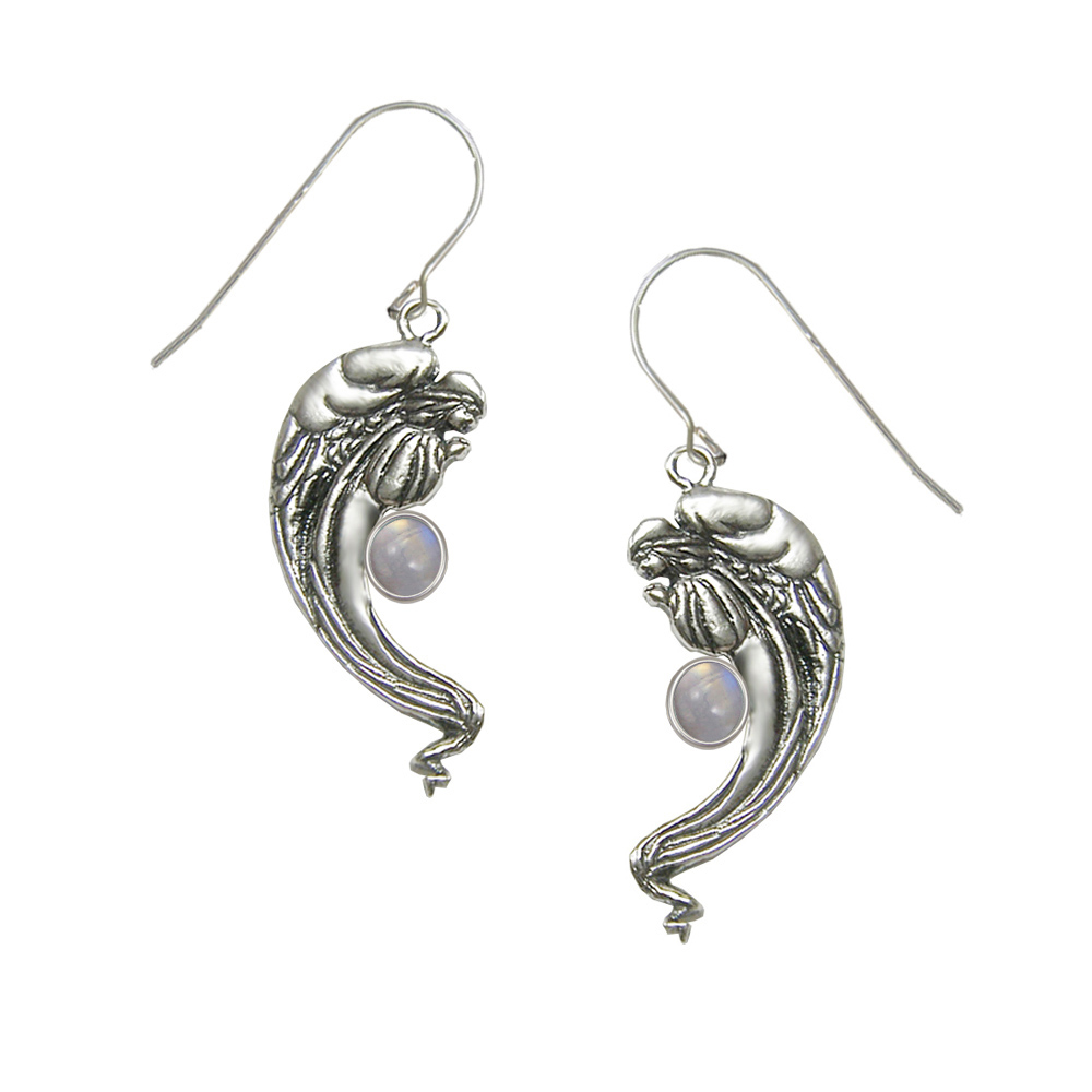 Sterling Silver Angel Of Love Drop Dangle Earrings With Rainbow Moonstone